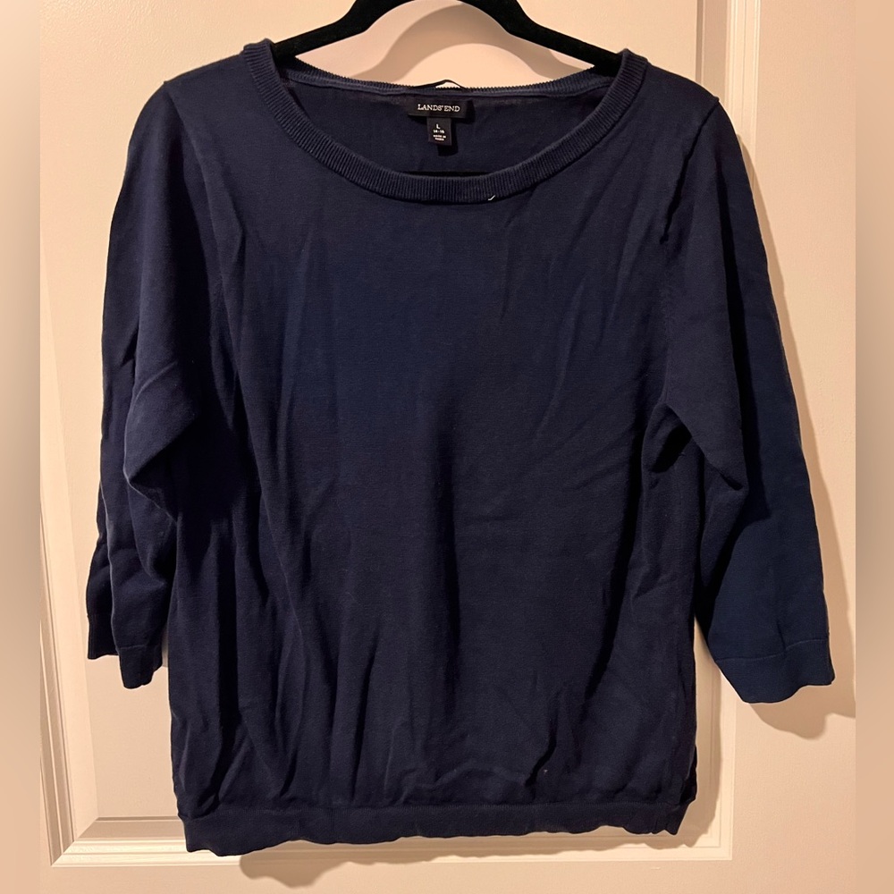 LANDS END Supima Cotton Navy Sweater